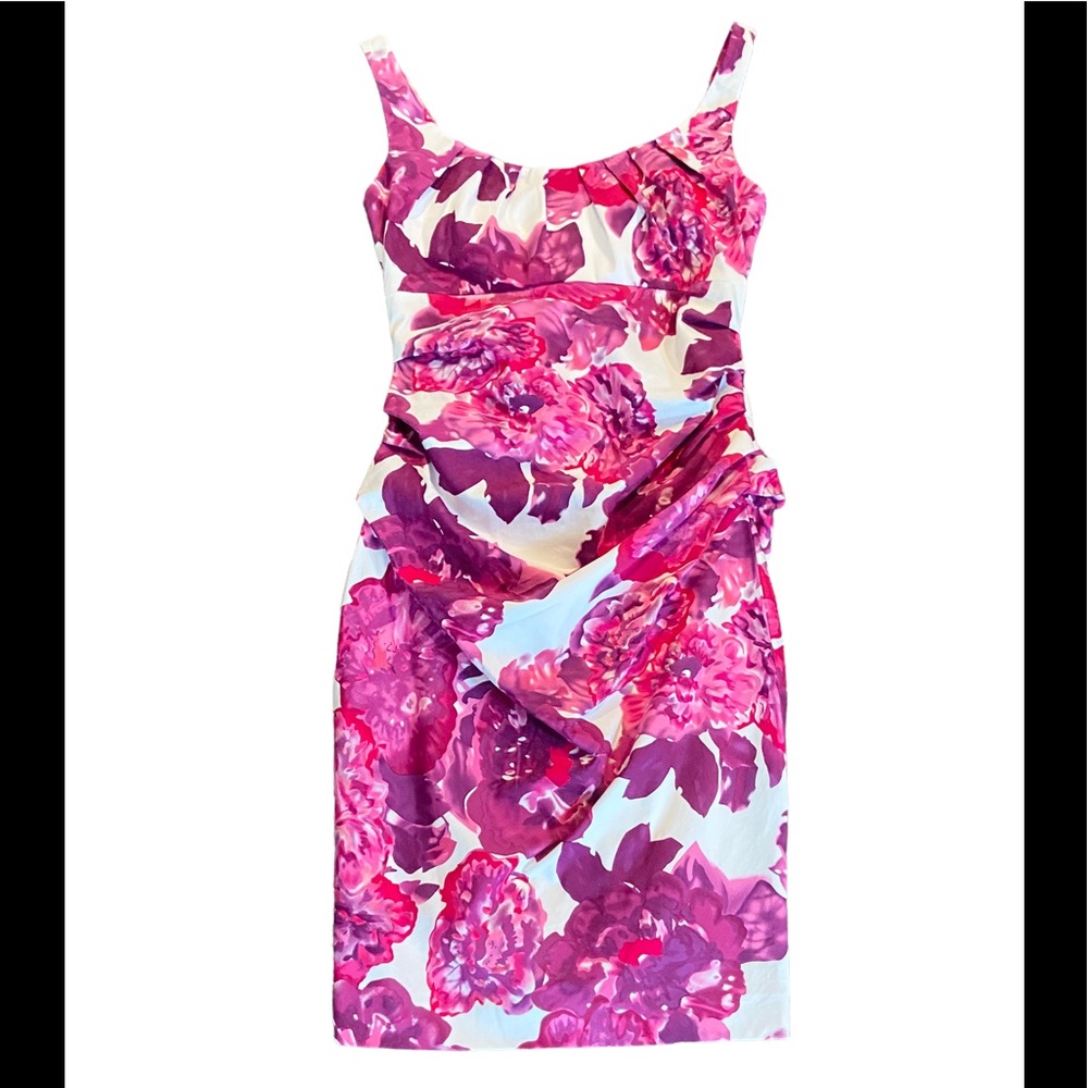 Suzi Chin vibrant  pink and purple floral print fitted dress with…